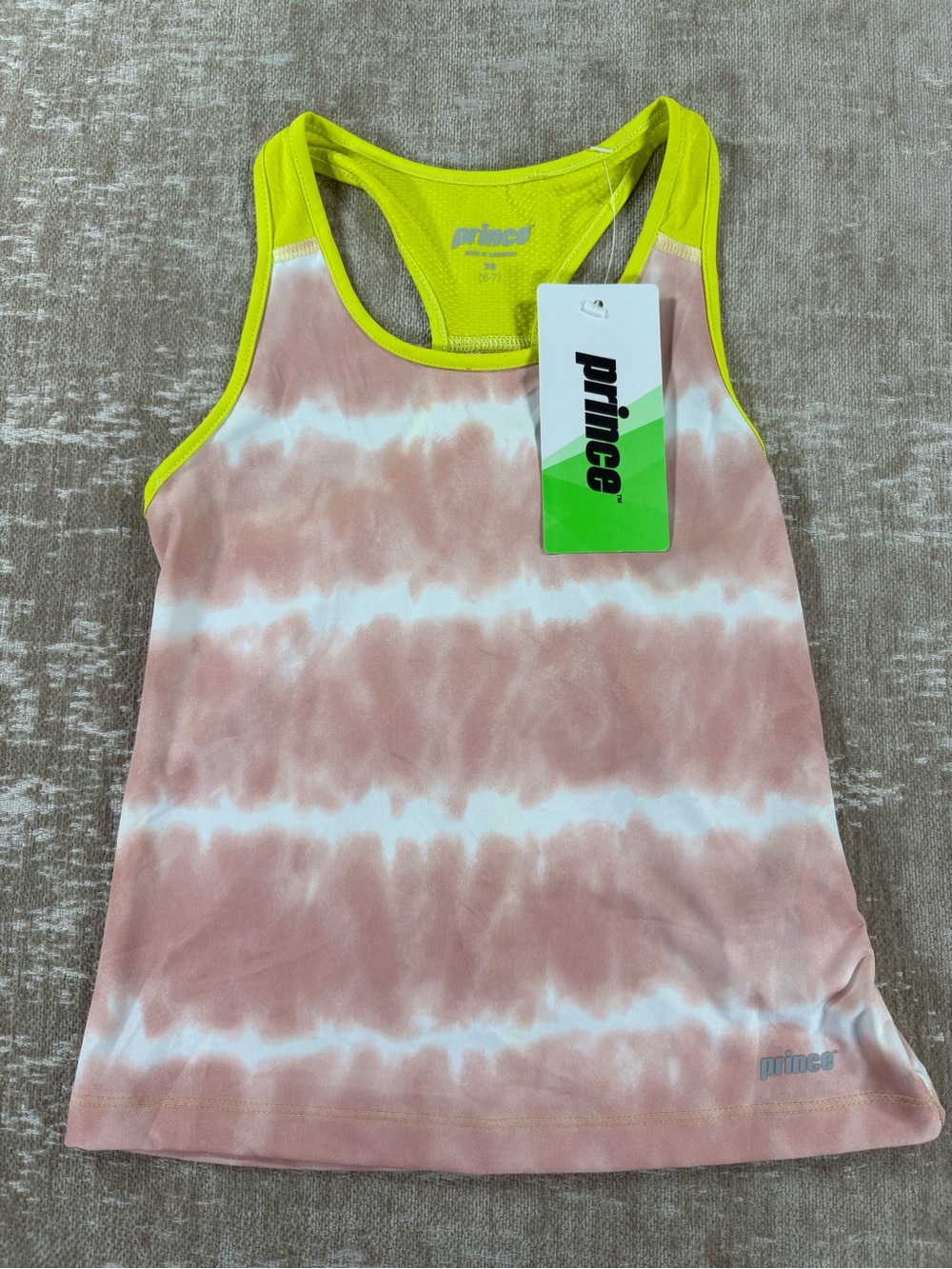 Prince Pink Tie-Dye Tank with Neon Yellow Trim